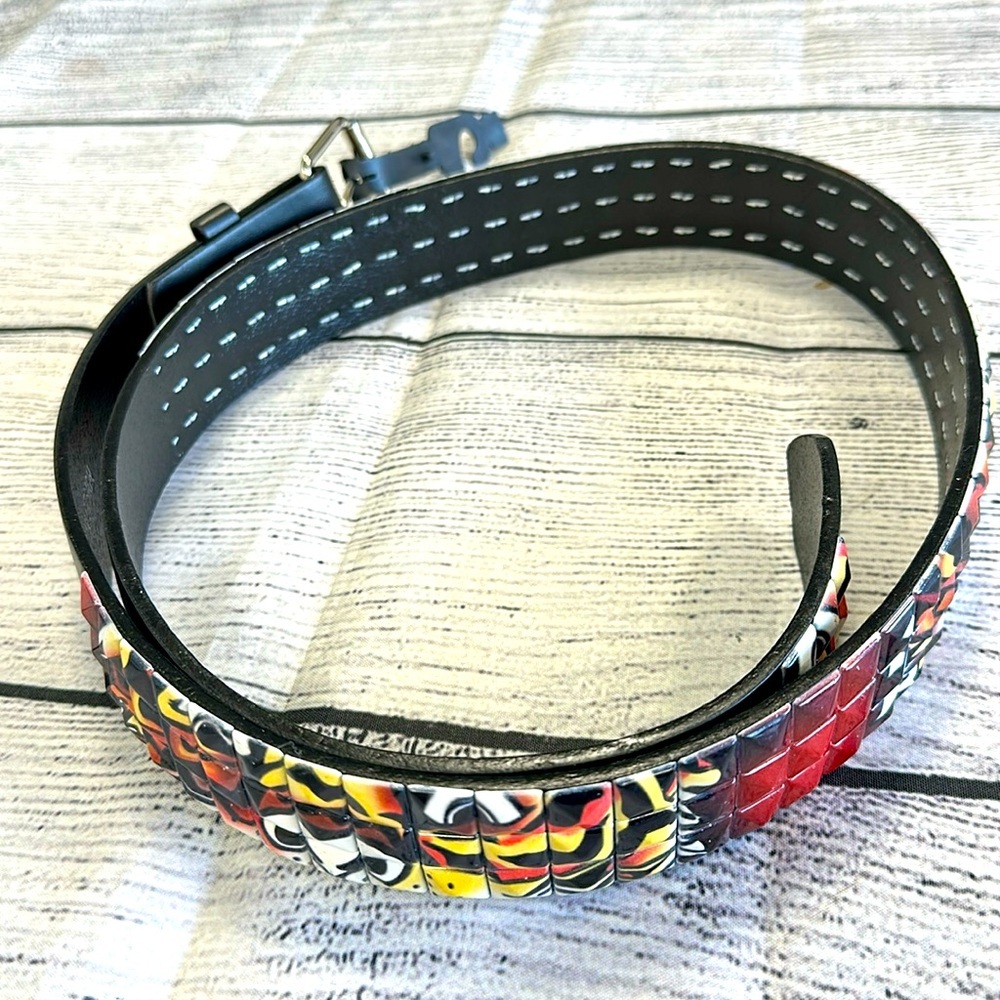 Genuine Italian Design Leather Belt Unisex • Tiger Tiles • Sz L • NEW!! - Picture 1 of 10